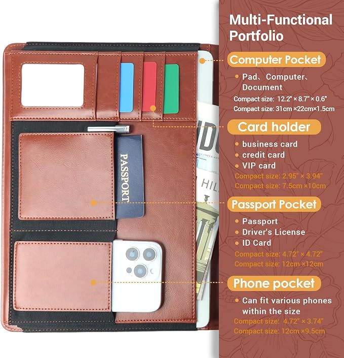Padfolio Portfolio Organizer Binder, Professional Embossed Faux Leather Interview Resume Folder with Magnetic Closure, Trifold A4 Letter Writing Pad Holder