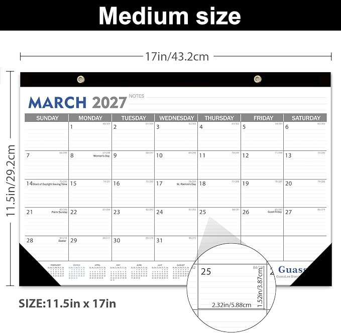 GuassLee Desk Calendar 2026-2027 - 19 Monthly Desktop Calendar 17" x 11.5" Medium Size Runs from Jun. 2026-Dec. 2027 with Julian Dates for Students Family Office Easy Planning