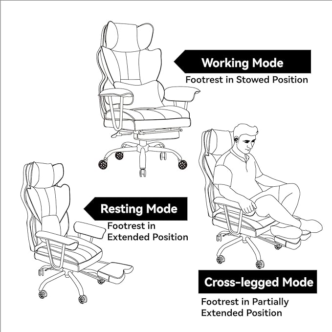 Efomao Big and Tall Office Chair, 400lbs Heavy Duty High Back Executive Chair with 23.6" Extra Wide Seat, PU Leather Desk Chair with Footrest and Padded Armrests, Grey