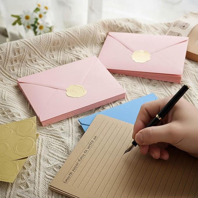 Stationery Set,stationary letter and envelopes 4x6 Envelopes,28 Stationery Writing Papers with 14 Matching Envelopes (Pink)