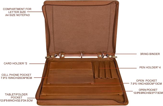 Personalized Genunie Leather Portfolio Binder, Customized Leather Portfolio for Men,Business Portfolio Organizer for A4 Size Notepad, Customized Gift