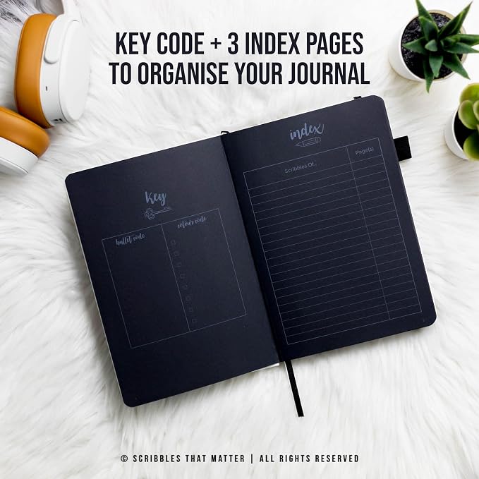 Scribbles That Matter Black Paper Bullet Dotted Journal Notebook | B5 Starry Night Free white gel pen | 160gsm Blackout no-bleed dot grid paper | For Men and Women | 7 x 10 in | Black