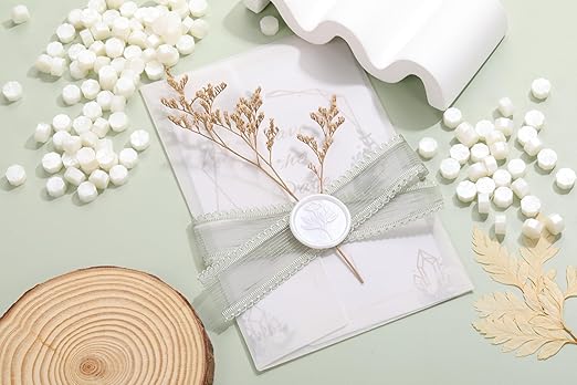 Yoption 360Pcs Peal White Sealing Wax Beads with 2 Spoons and 4 Tea Candles for Wax Seal Stamps, Cards, Wedding Invitations, Wine Packaging, Gift Wrap, Envelopes