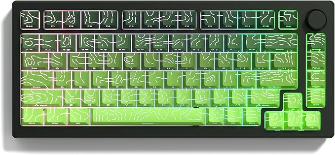 dagaladoo Matcha Green Topographic keycap Sets,Line Backlit Gradient keycaps,Shine Through Keyboard Keys,Side Printed Key caps Cherry Profile for 61/64/66/68/71/75/84/87/100/104 Mechanical Keyboards