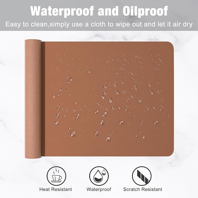 Hsurbtra Desk Pad, 23.6" x 13.8" PU Leather Desk Mat, M Extended Mouse Pad, Waterproof Desktop Blotter Protector, Non-Slip Ultra Thin Small Laptop Keyboard Writing Mat for Office Home, Dark Apricot
