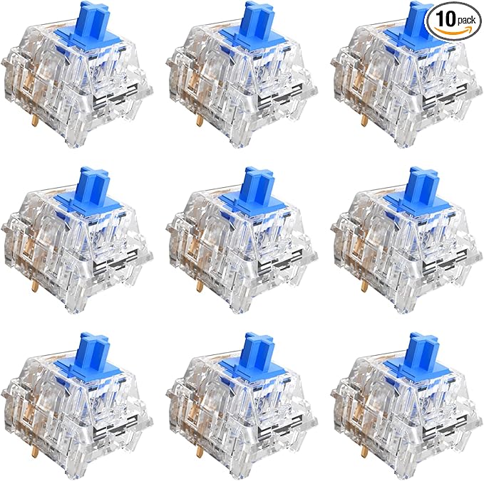 Zhouwang 10Pcs Crystal Blue Switch,Crisp Clicky,Suitable clicker for 3D Prints and Mechanical Gaming Keyboards.