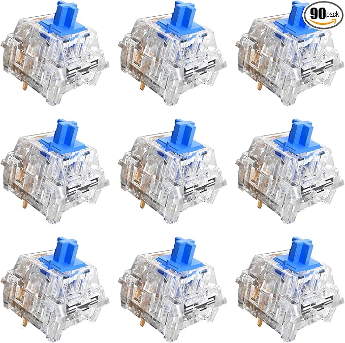 Zhouwang 88Pcs Crystal Blue Switch,2Pcs Kailh Box Experience Switch,Crisp Clicky,Suitable clicker for 3D Prints and Mechanical Gaming Keyboards.