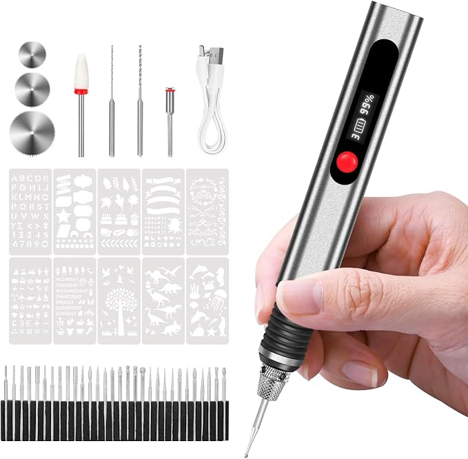 TUBINOONE Engraving Pen, Ultimate Cordless Portable Tool for Artists & DIYers - Engrave 50+ Surfaces - Beginner Friendly - Rechargeable - Free 30 Bits & Mastery Guide & Stencils (Gray)