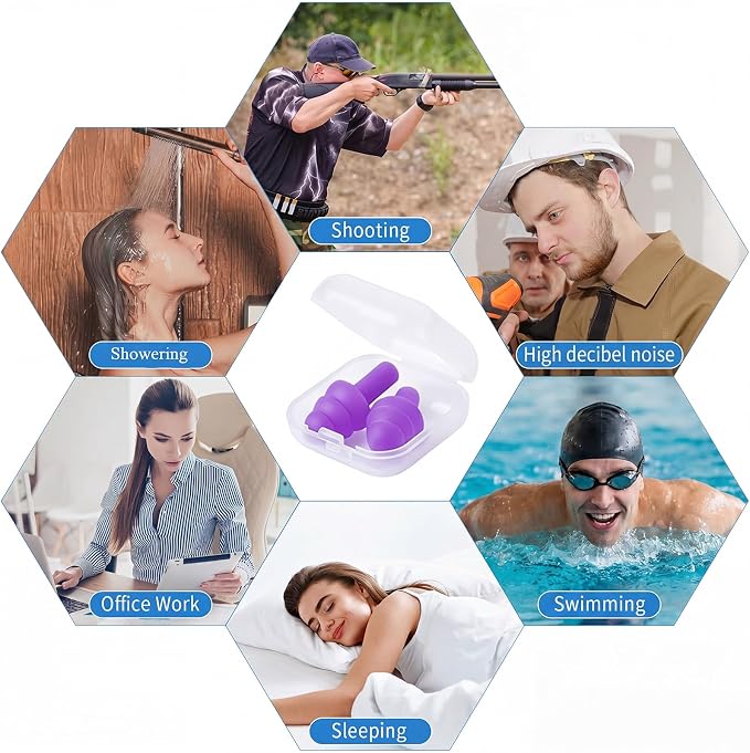 24 Pair Purple Ear Plugs Bulk NRR 29dB Reusable Silicone With Plastic Cases - Soft Foam for Sleeping, Noise Cancelling, Concerts, Shooting, Swimming, Noise Reduction