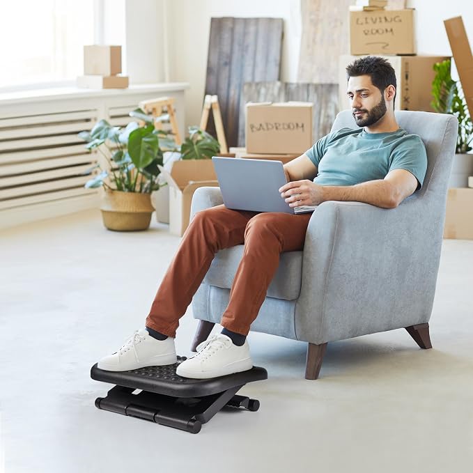 Auslar Foot Rest Under Desk at Work, Ergonomic Desk Footrest with Massage | Adjustable Foot Stool with 3 Height Position and 30-Degree Tilt Angle Adjustment, Foot and Leg Rest for Home Office, Black