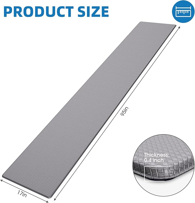 Kitchen Mats for Floor, Extra Long Anti-Fatigue Kitchen Rug, Grey | Cushioned Comfort,Non-Slip Backing,Waterproof Surface,Soft Underfoot,Easy Clean,Kitchen Sink,Laundry Room,Standing Desk