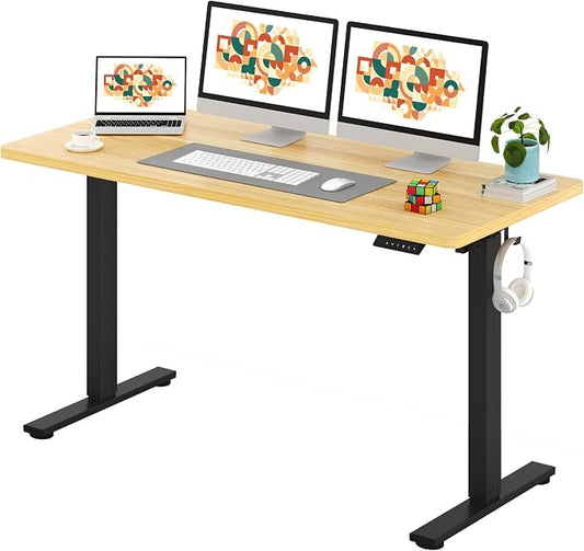 SANODESK One-Piece Electric Standing Desk, Seamless 60 x 24'' Ergonomic Height Adjustable Sit Stand Desk with Memory Presets for Home Office Computer Workstation, Black Frame/Natural Top