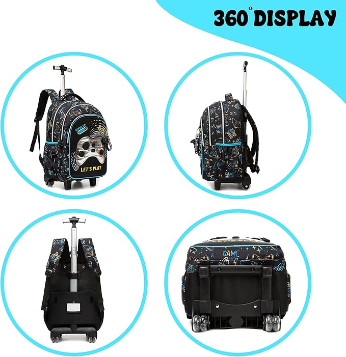 Boys Rolling Backpack for School Backpack with Wheels for Kids Roller Backpacks for Kids Backpacks with Lunch Box Pencil Case for Elementary Back to School Supplies