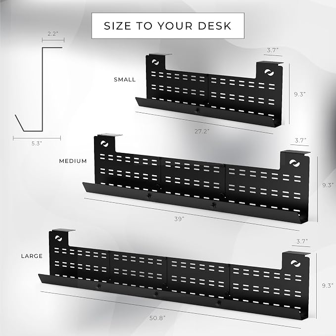 HumanCentric Under Desk Cable Management Tray & Cord Raceway, Black | Underdesk Cord Organizer, Standing Desk Cable & Wire Management, Heavy Duty, Straps Included, Medium