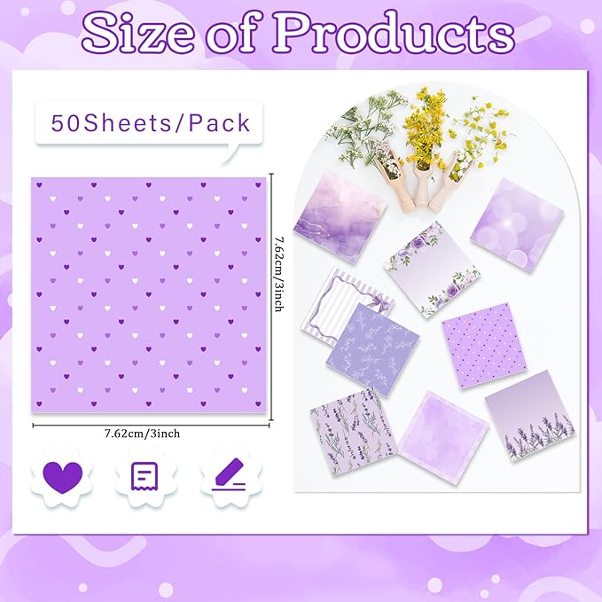 Aesthetic Sticky Notes Gifts, 9 Pack Purple Aesthetic Notepads 3x3 Inch Gifts for Coworkers Students, Vintage Pastel Memo Pads Office School Supplies for Men Women (450 Sheets)