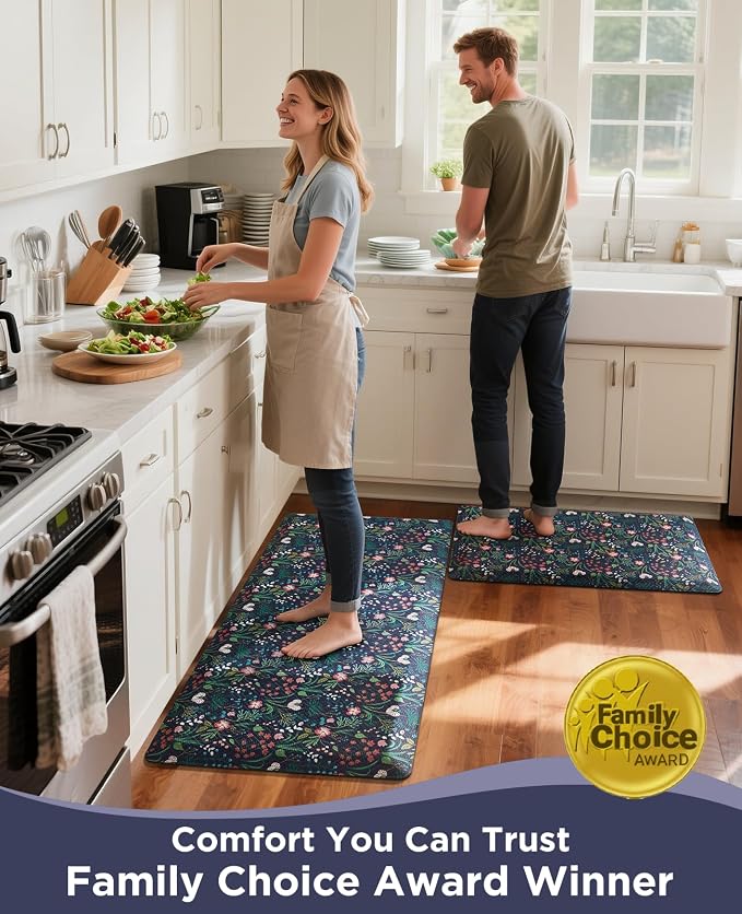 Ophanie Kitchen Mats for Floor,3/4 inch Thick,17x28 Anti Fatigue Cushioned Mat with 99+ Pairs of Anti-Slip Bottom Ridges,Kitchen Rugs,Waterproof,Comfort Ergonomic Standing Mat for Office,Home,Sink