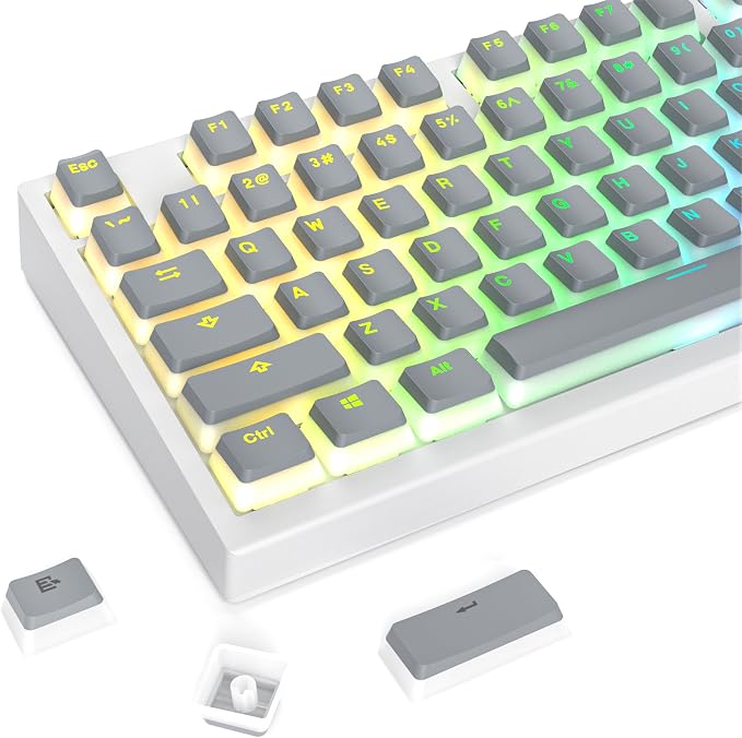 Guffercty kred 117-Key Grey Pudding Keycaps, OEM Profile PBT Anti-Wear Translucent Backlight fits Mechanical Keyboard(Grey Pudding)