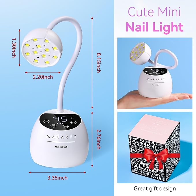 Makartt UV LED Nail Lamp - Gooseneck UV Light for Gel Nails Cherie Cordless USB 39mW/cm² LED Gel Lamp with 4 Times & Auto Sensor Fast Flash Curing Light for Salon Use (White)