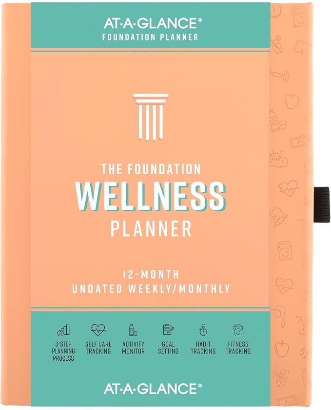 AT-A-GLANCE Wellness Journal, Undated Planner Weekly & Monthly, Self-Care Tracker for Mental & Physical Health, 5-3/4" x 8-1/4", Foundation, Peach (FDH-200)