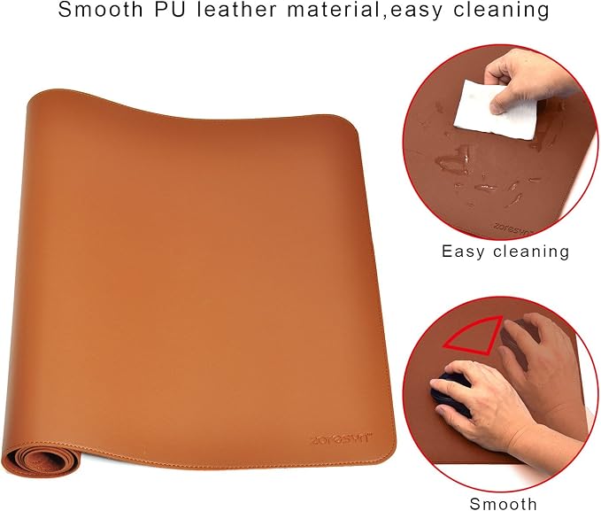 ZORESYN Large Desk Mat 35.4" x 15.8", PU Leather Desk Pad, Waterproof Mouse Pad & Writing Mat for Office, Home & Gaming (Brown)