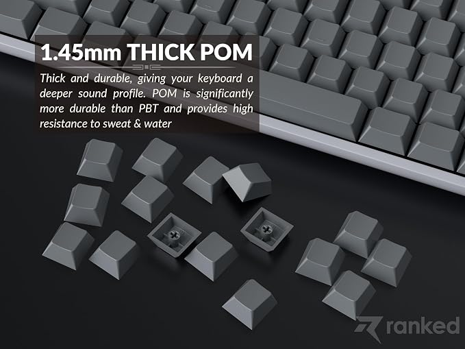 Ranked POM Blank Premium Keycap Set | 1.45 mm Thick POM | Cherry Profile for Custom Mechanical Keyboard (Ash Grey, 169 Keys)