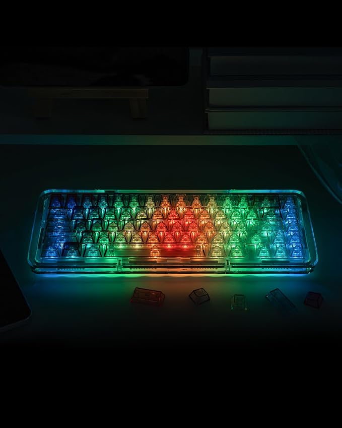 Keymatic Cherry Profile PC Transparent Keycaps, 123 Keys Dye-Sublimation Custom Keyboard Keycaps Shine Through Cute Rainbow Key Cap Set for Cherry MX Swithes Mechanical Keyboard(Only Keycap Set)