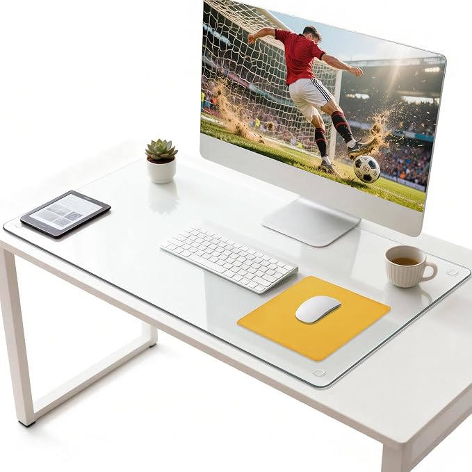 Tempered Glass Desk Pad to Protect Desk,Clear Office Desk Pad for Keyboard and Computer Monitor,Glass Desk Mat for Desktop Dry Erase,18 x 24 inch