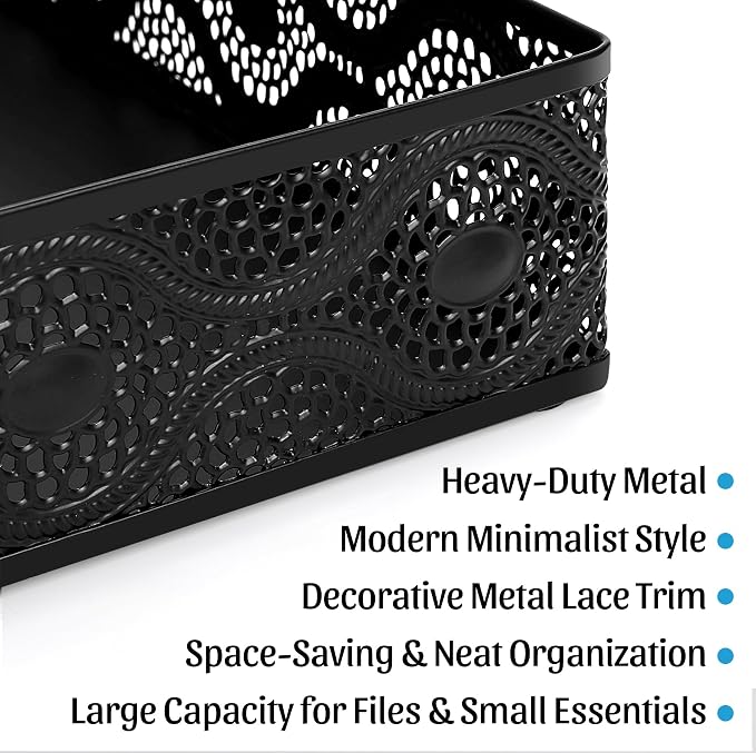 Desk Paper Tray Organizer, Metal Mesh Storage Basket for Office Home | Desktop Decorate Trays Organizing, Large Storage Basket for Office Supplies Mail File Print A4 Paper, Black, Pattern 1#