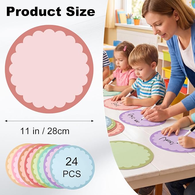 24 Pack Dry Erase Dots 11 Inch Circles Spots 8 Light Colors Removable Whiteboard Stickers for Classroom Teachers Students Wall Table Desk & Floor Decals