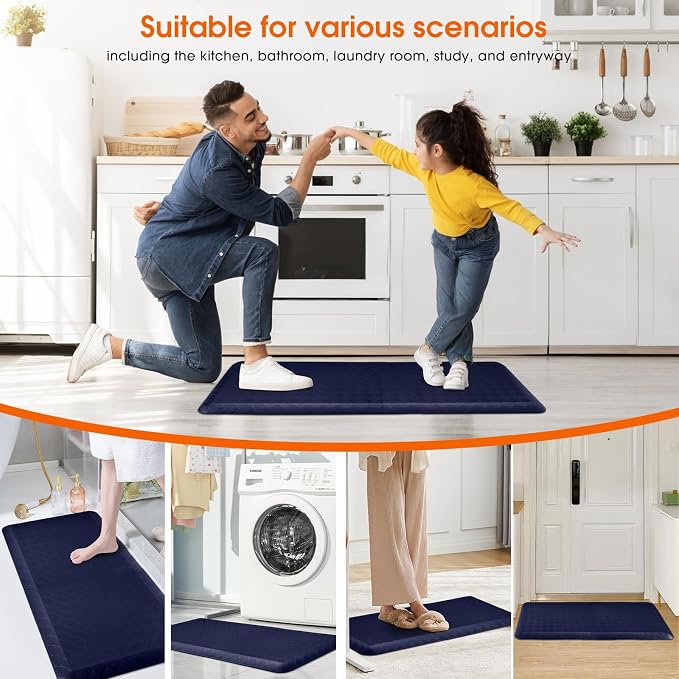 4/5 Inch Extra Thick Kitchen Mats for Floor,Non Slip Anti Fatigue Kitchen Rugs,Waterproof Stain Resistant Sink Mat,Cushioned Standing and Comfort Mats for Office (17"x39" Blue)
