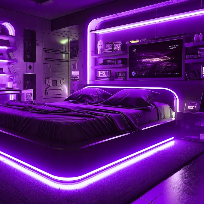 iNextStation 5M/16.4FT Purple Neon LED Strip Light, 12V Flexible Silicone Neon Rope Lights, IP65 Waterproof Cuttable LED Light with Mounting Clips for Gaming Room, Bedroom, DIY Decor (No Adapter)
