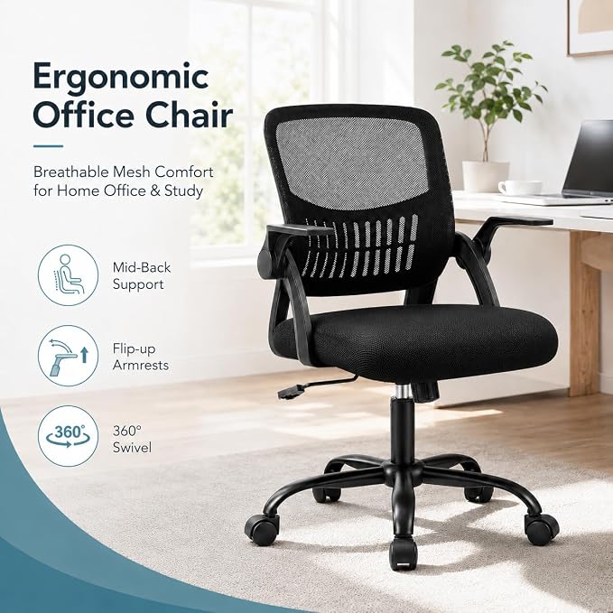 Ergonomic Office Chair, Home Office Desk Chair, Breathable Mesh Desk Chair with Adjustable Lumbar Support and Flip-up Armrests, Game Chairs, 360° Swivel Desk Chairs for Conference, Meeting Room(Blank)