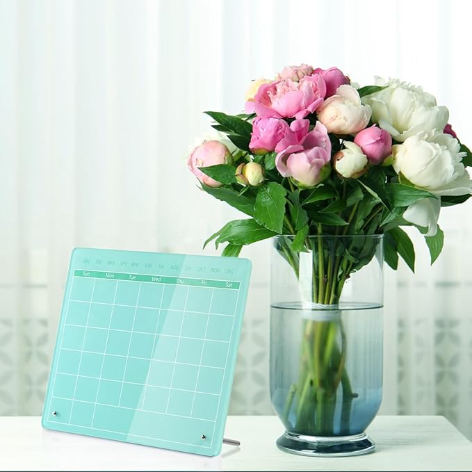 Calendar Dry Erase Board,12"X10",Acrylic Desk Calendar with Stand,Green Dry Erase Board for Home Office School-YL-G-2530