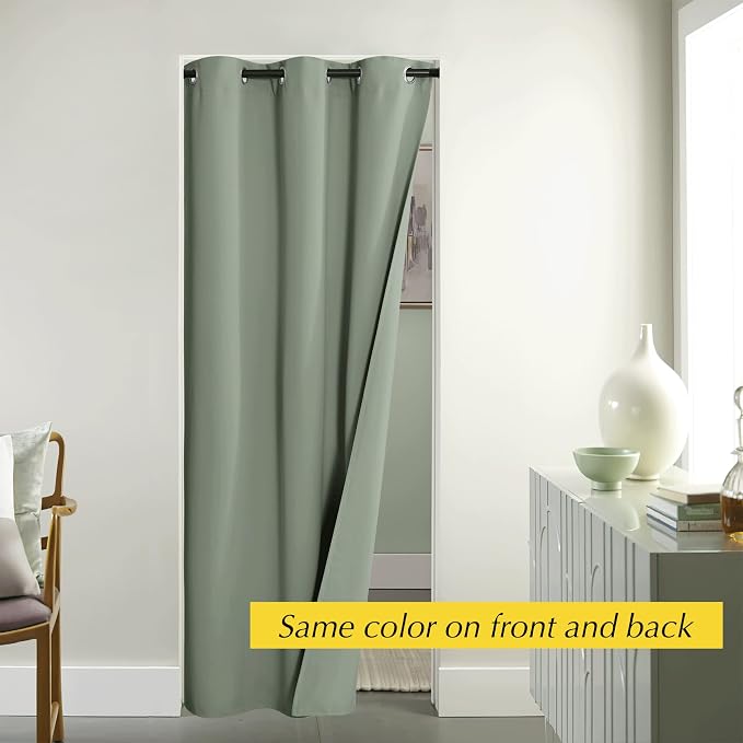 NICETOWN Door Curtains for Doorway Privacy, 95 Inch Length Blackout Thermal Insulated Room Divider Cover, Farmhouse Closet Curtain for Bedroom LivingBathroom, 1 Panel, Sage Green, 42" Wide