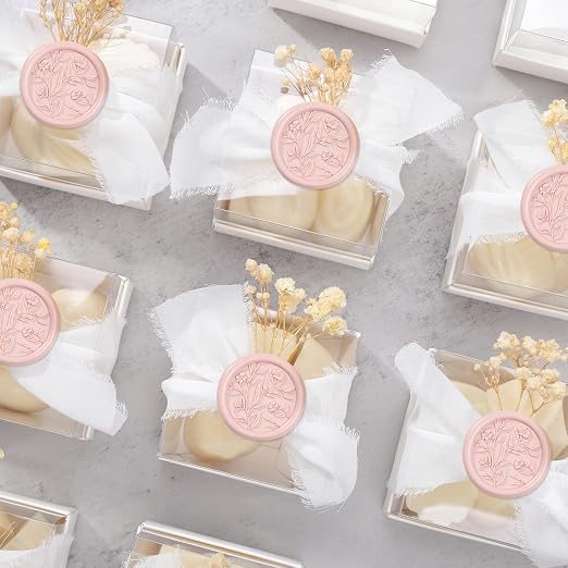 UNIQOOO Wax Seal Stickers - 3D Floral Wedding Invitation Envelope Seal Sticker, 50 Pcs Self- Adhesive Flower Blush Pink Stickers, Perfect for Invitation, Christmas, Gift Wrapping