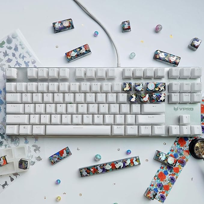 Keycaps Epoxy Resin Casting Mold Set for Mechanical Gaming Keyboard 7 Trays | Polymer Clay Crafts Silicone Mould with Key Puller