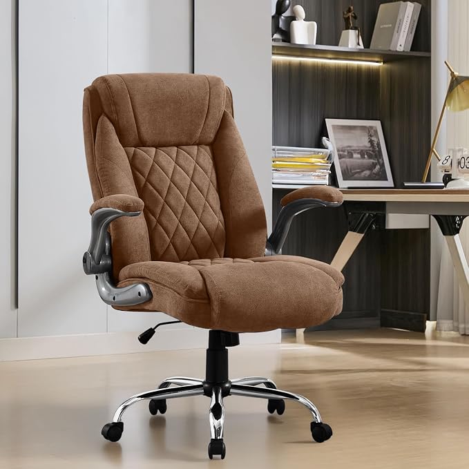 Big and Tall Office Chair 550lbs Heavy Duty Executive Fabric Office Chair with Adjustable Height, Flip-Up Armrests, Wide and Thick Seat Cushion, Comfy Chair for Heavy People, Ideal for Office Work