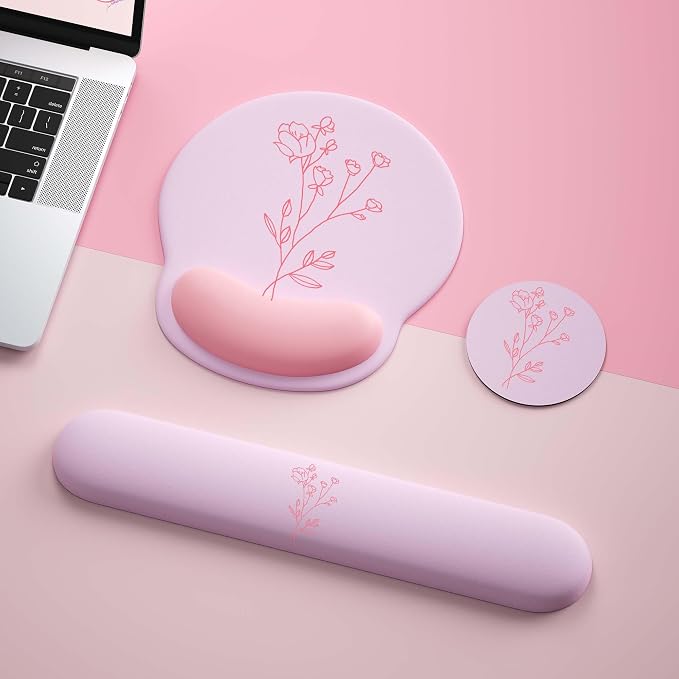 Mouse Pad with Keyboard Wrist Rest,Ergonomic Mouse Pad Wrist Support PU Base with Coaster,Mousepad with Nonslip Base for Computer Laptop Keyboard Home&Office