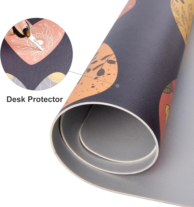 Colorful Star Magic Heart Leather Mouse Pad, Large Pad for Desk Gaming, Waterproof Keyboard Desk Mat for Home Office Gaming Work