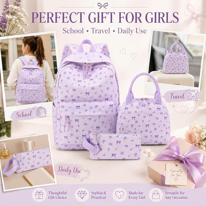 Bluboon School Backpack Set Girls Womens Laptop Bookbag Casual Daypack Fits 15 inch Laptop with Lunch Tote Bag and Pencil Bag