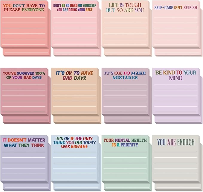 Yinder 24 Pcs Inspirational Sticky Notes Thank You Gift Motivational Sticky Note Pad Employee Appreciation Gift Bulk for Staff Coworker Teacher Nurse Office Groups 3 x 3'' (Mental Health,Aesthetics)