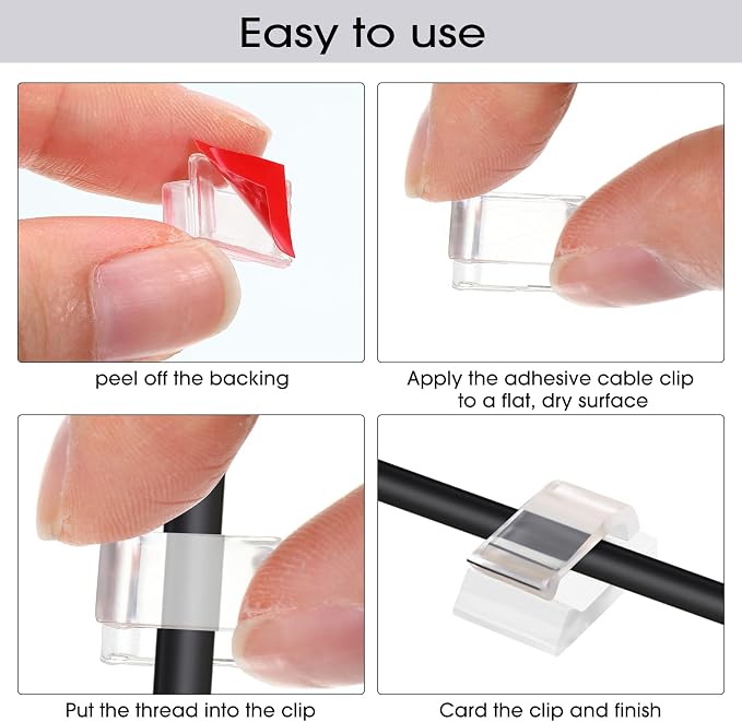 Hicarer 100 Pcs Christmas Light Clips Adhesive Hooks for Outdoor String Cable Wire Clips Adhesive Wire Management Cord Holder for The Wall, Under Desk, Car, Office and Home (Small, Red)