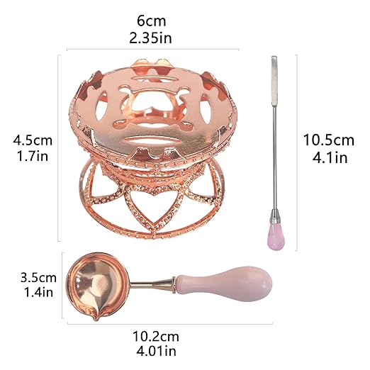 Metal Wax Seal Warmer Kit with Spoon and Stirring Stick, for Wedding Wax Envelope Seal Stamp (Small Waist Rose Gold Stove)