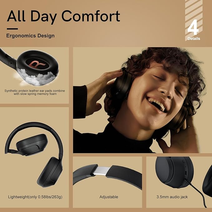 QCY H3 ANC Bluetooth Headphones Over Ear, Active Noise Cancelling Bluetooth 5.4 Headphones with Microphones, Hi-Res Audio Sound, Multipoint Connection, 60H Playback, Custom EQ via App(Black)