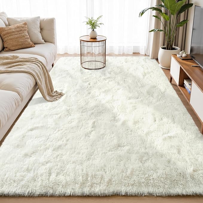 Zentavio White Area Rugs for Bedroom Soft Large Living Room Rugs 5x8 Fluffy Furry Shag Aesthetic Carpet Plush High Pile Floor Rug for Nursery Kids Room Dorm Home Decor