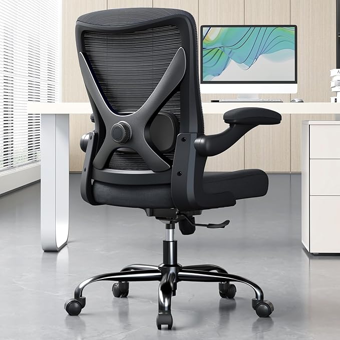 Office Chair: 330LBS Mesh Ergonomic Desk Chair Comfy with 3D Lumbar& Swivel | Ergalithic Computer Chair-Executive Task Chairs with Flip-up Arms Home Office Desk Chairs Gaming Chair for Adults(Full Black)