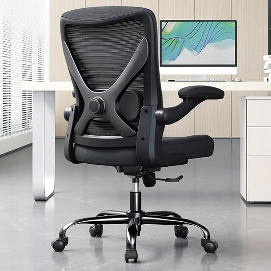 Office Chair: 330LBS Mesh Ergonomic Desk Chair Comfy with 3D Lumbar& Swivel | Ergalithic Computer Chair-Executive Task Chairs with Flip-up Arms Home Office Desk Chairs Gaming Chair for Adults(Full Black)