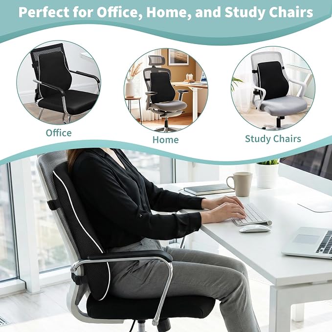 Lumbar Support Pillow for Office Chair, Back Support Pillow for Chair, Ergonomic Memory Foam Back Support Cushion, with Breathable and Washable Ventilated Mesh Cover, Ideal for Office Chairs