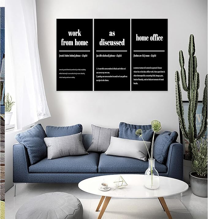3 Piece Inspirational Canvas Wall Art, Quote "Work From Home - as Discussed - Home Office" Motivational Print Picture, Triptych Entrepreneur Poster Framed Artwork for Men Women Room Decor(36"Wx24" H)