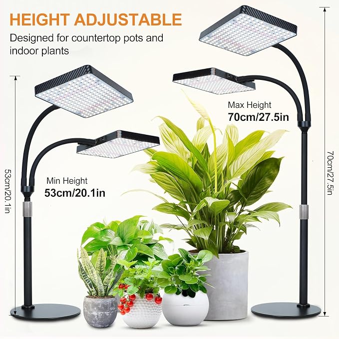 FECiDA 2026 2Head Tabletop Grow Lights for Seed Starting, Indoor Plants, Bonsai, 50 Watt Power Draw, NO Need Adapter, Super Bright and Big Coverage, 4/8/12/16/20 Hr Timer, 16"-24" Height Adjustable